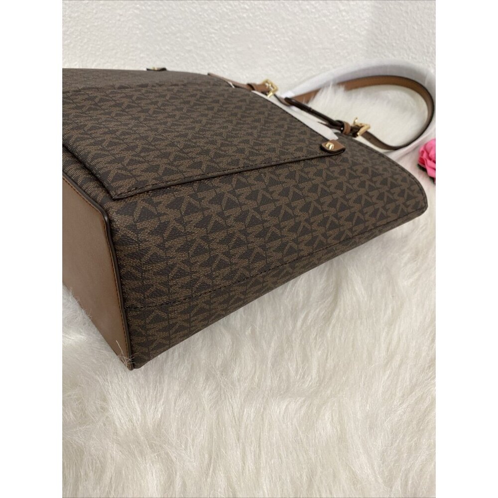 MICHAEL KORS JET SET TRAVEL MD DOUBLE POCKET TOTE SHOULDER BAG MK BROWN MOCHA - Picture 13 of 16